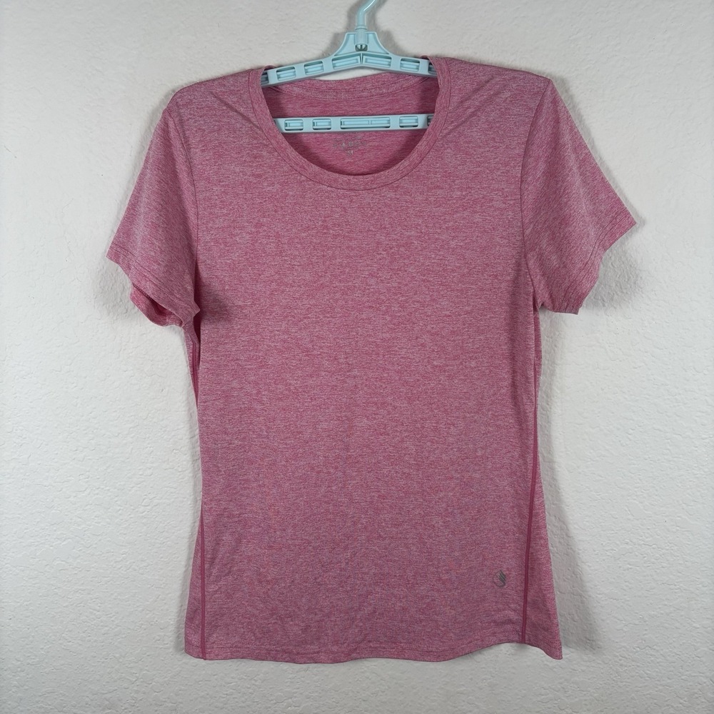 Icy Zone Womens Shirt Top M Medium Short Sleeve Solid Pink Crew Neck Excellent